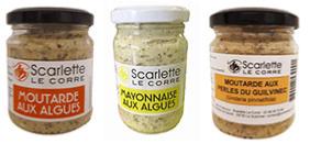 Codiments ; moutarde et mayonnaise avec des algues alimentairesnaturel et vinaigre de criste marine confectionnés en verrineAlgues récoltées en Bretagne et séchées