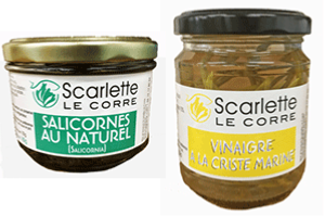 Salicorne au naturel et vinaigre de criste marine confectionnés en verrineAlgues récoltées en Bretagne et séchées